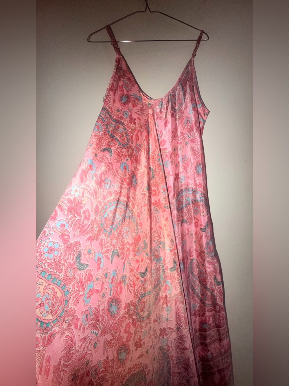 Pink Paisley Maxi Slip Dress with Delicate Straps - Picture 6 of 8